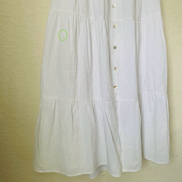 Showpo Palmer Midi Dress US 6 White Puff Sleeve Button Ruffle Tiered Trad Wife - Picture 7 of 14